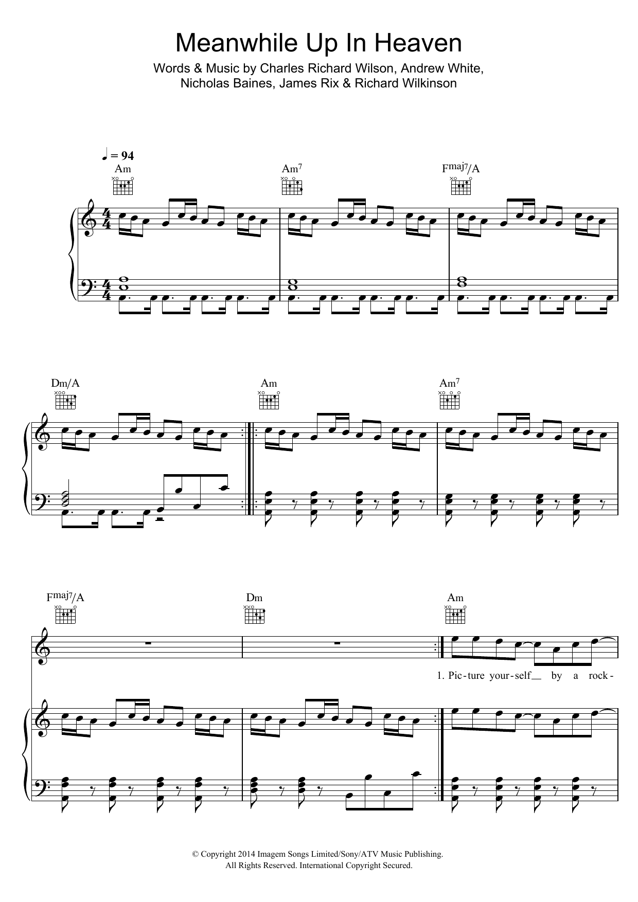 Kaiser Chiefs Meanwhile Up In Heaven sheet music notes and chords arranged for Piano, Vocal & Guitar Chords