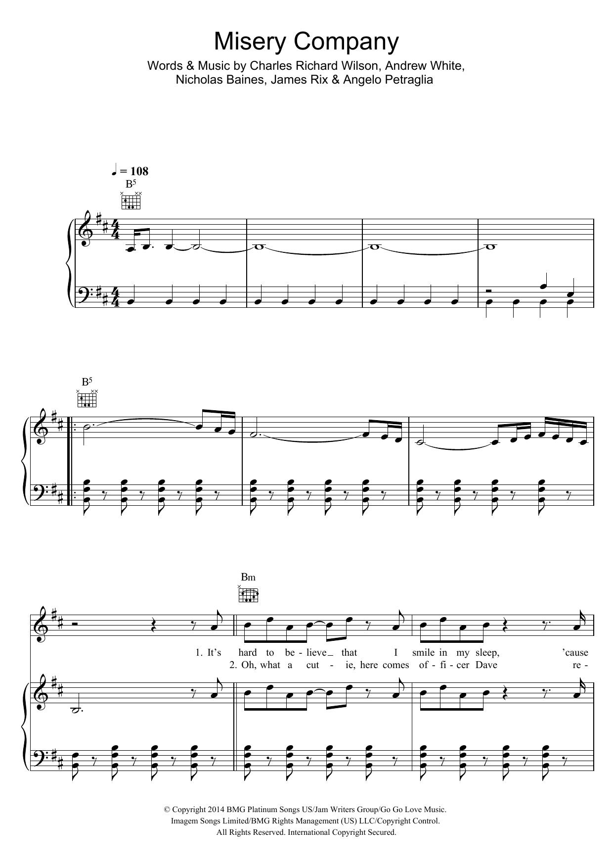 Kaiser Chiefs Misery Company sheet music notes and chords arranged for Piano, Vocal & Guitar Chords