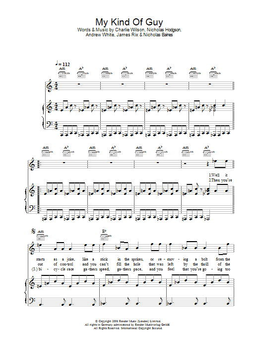 Kaiser Chiefs My Kind Of Guy sheet music notes and chords arranged for Piano, Vocal & Guitar Chords