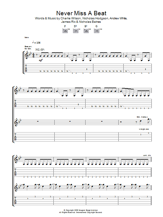 Kaiser Chiefs Never Miss A Beat sheet music notes and chords arranged for Guitar Tab