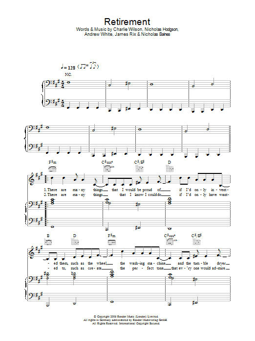 Kaiser Chiefs Retirement sheet music notes and chords arranged for Piano, Vocal & Guitar Chords