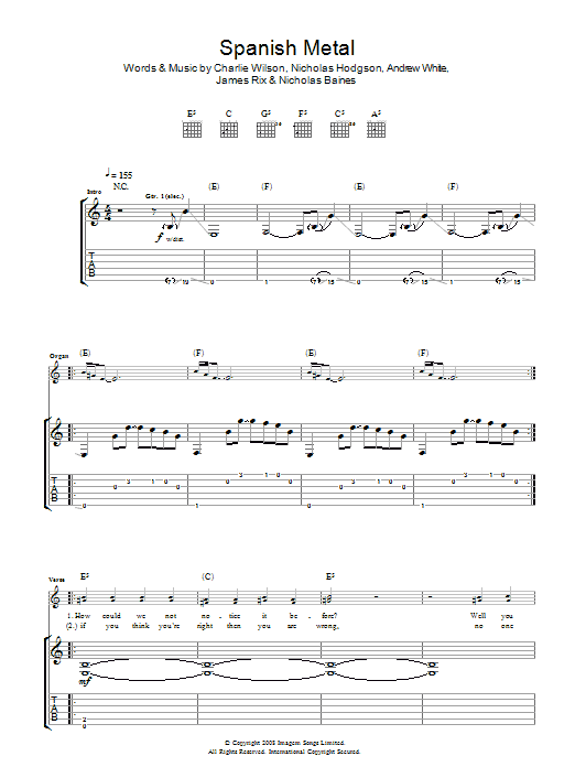 Kaiser Chiefs Spanish Metal sheet music notes and chords arranged for Guitar Tab
