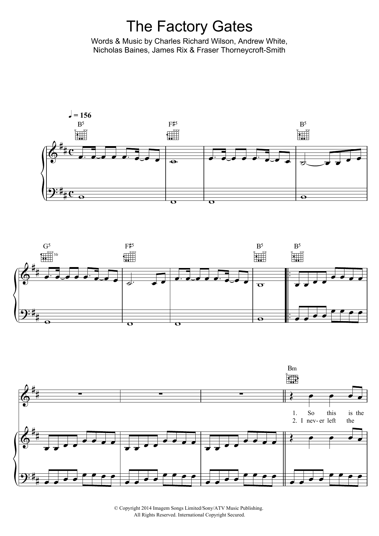 Kaiser Chiefs The Factory Gates sheet music notes and chords arranged for Piano, Vocal & Guitar Chords