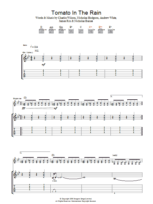 Kaiser Chiefs Tomato In The Rain sheet music notes and chords arranged for Guitar Tab