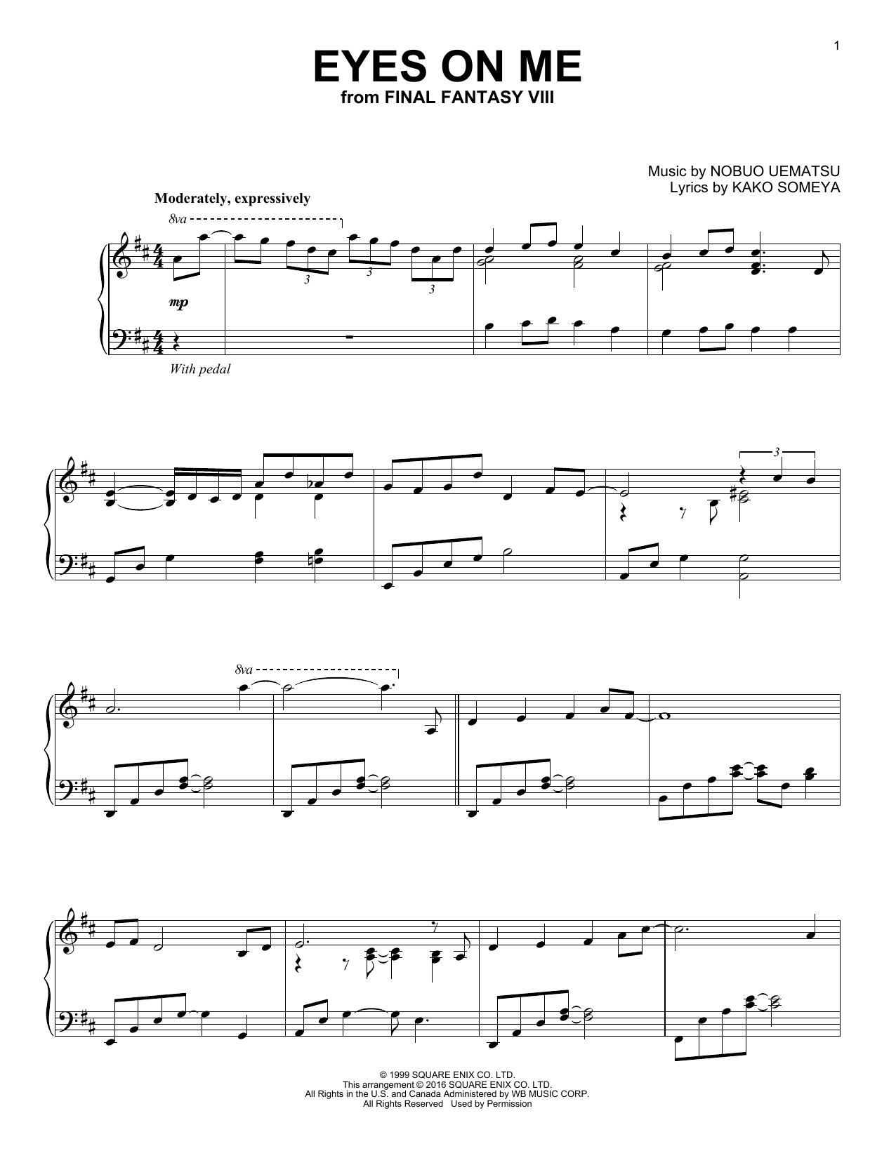 Kako Someya & Nobuo Uematsu Eyes On Me (from Final Fantasy VIII) sheet music notes and chords arranged for Solo Guitar