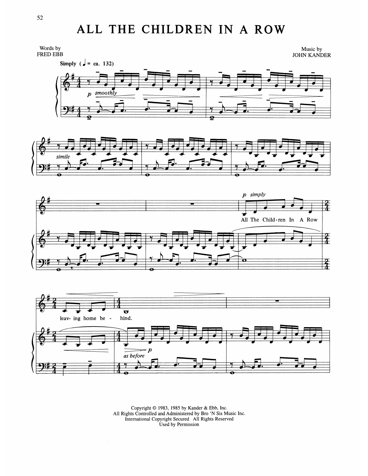 Kander & Ebb All The Children In A Row (from The Rink) sheet music notes and chords arranged for Piano, Vocal & Guitar Chords (Right-Hand Melody)