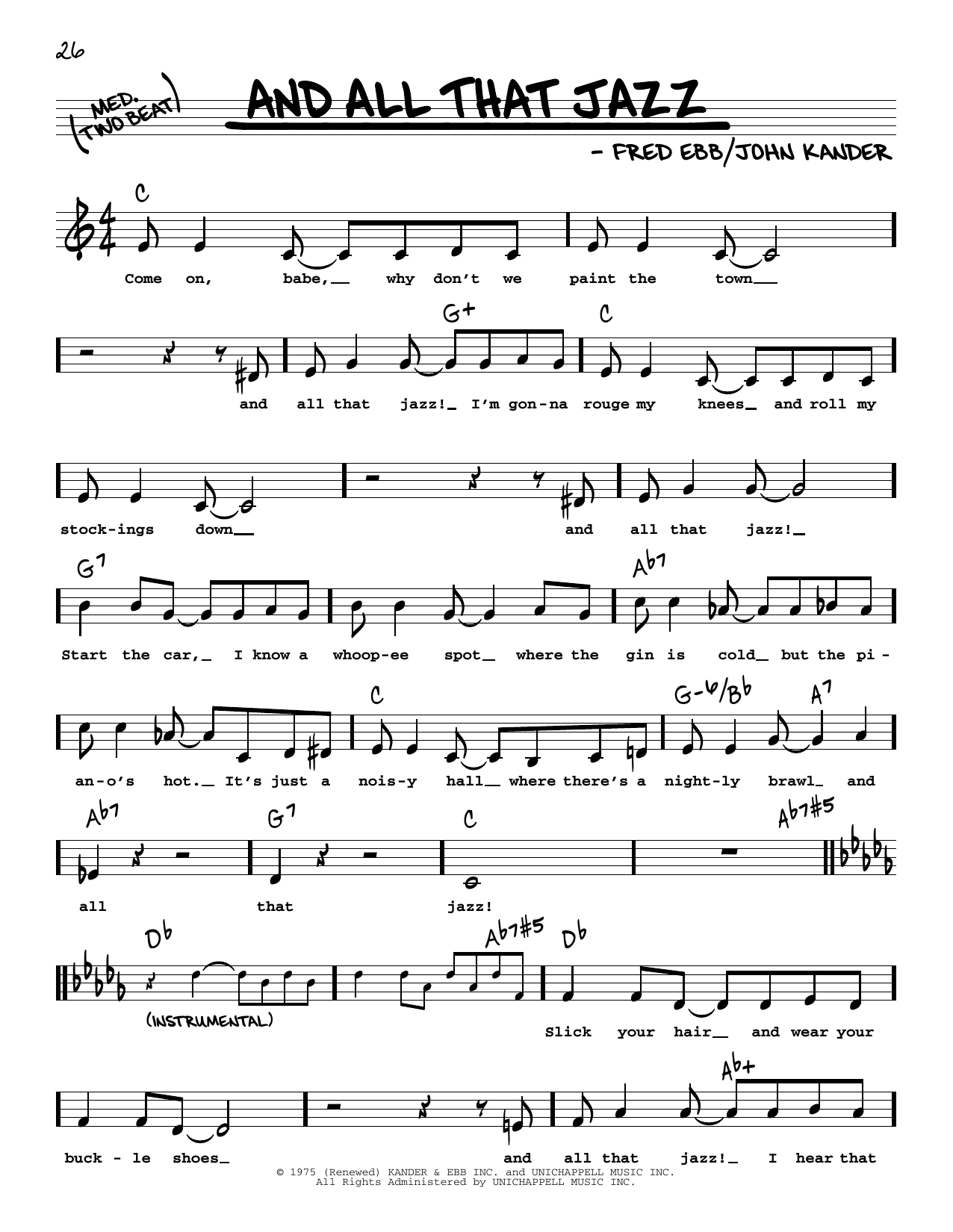 Kander & Ebb And All That Jazz (from Chicago) (High Voice) sheet music notes and chords arranged for Real Book – Melody, Lyrics & Chords