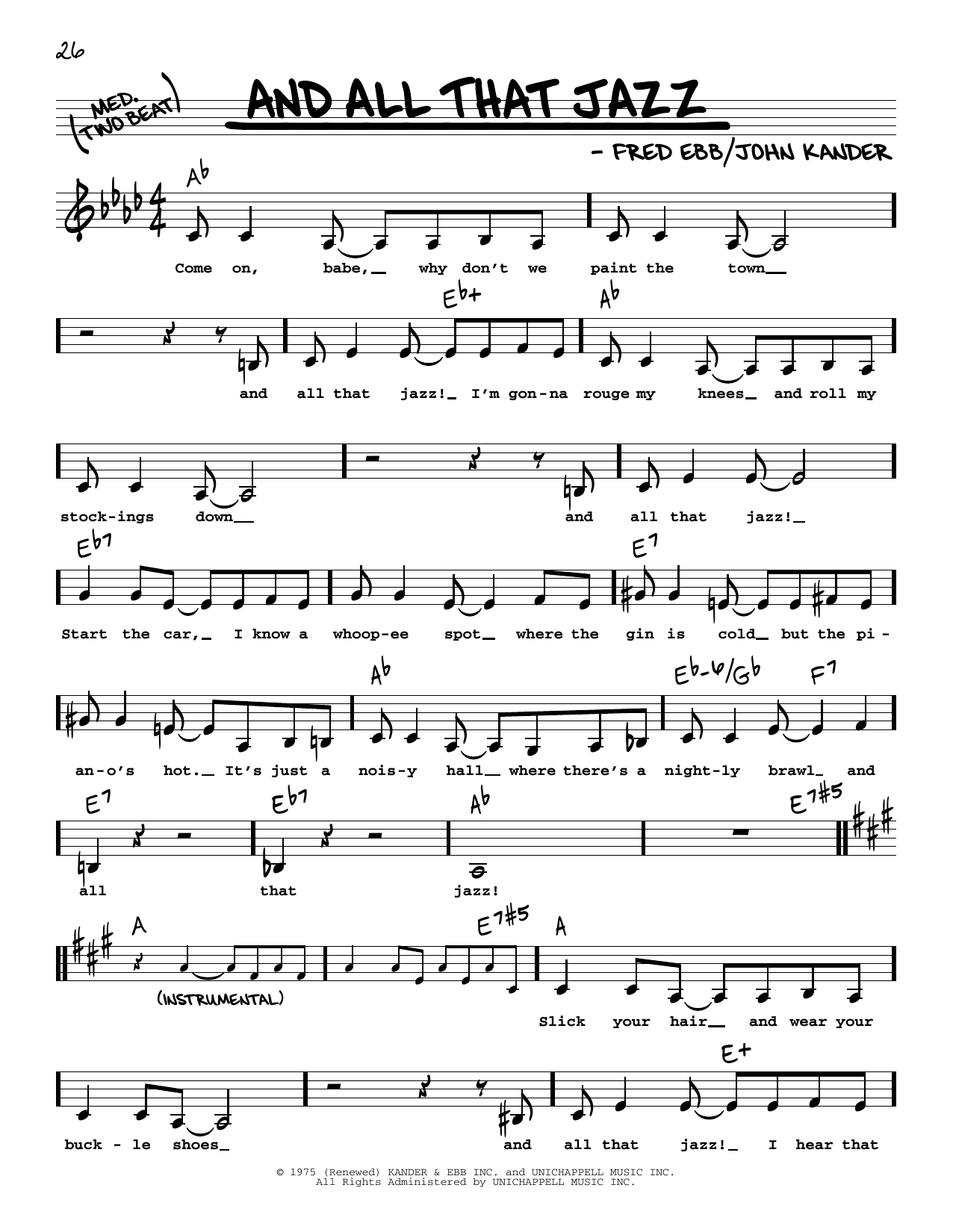 Kander & Ebb And All That Jazz (from Chicago) (Low Voice) sheet music notes and chords arranged for Real Book – Melody, Lyrics & Chords