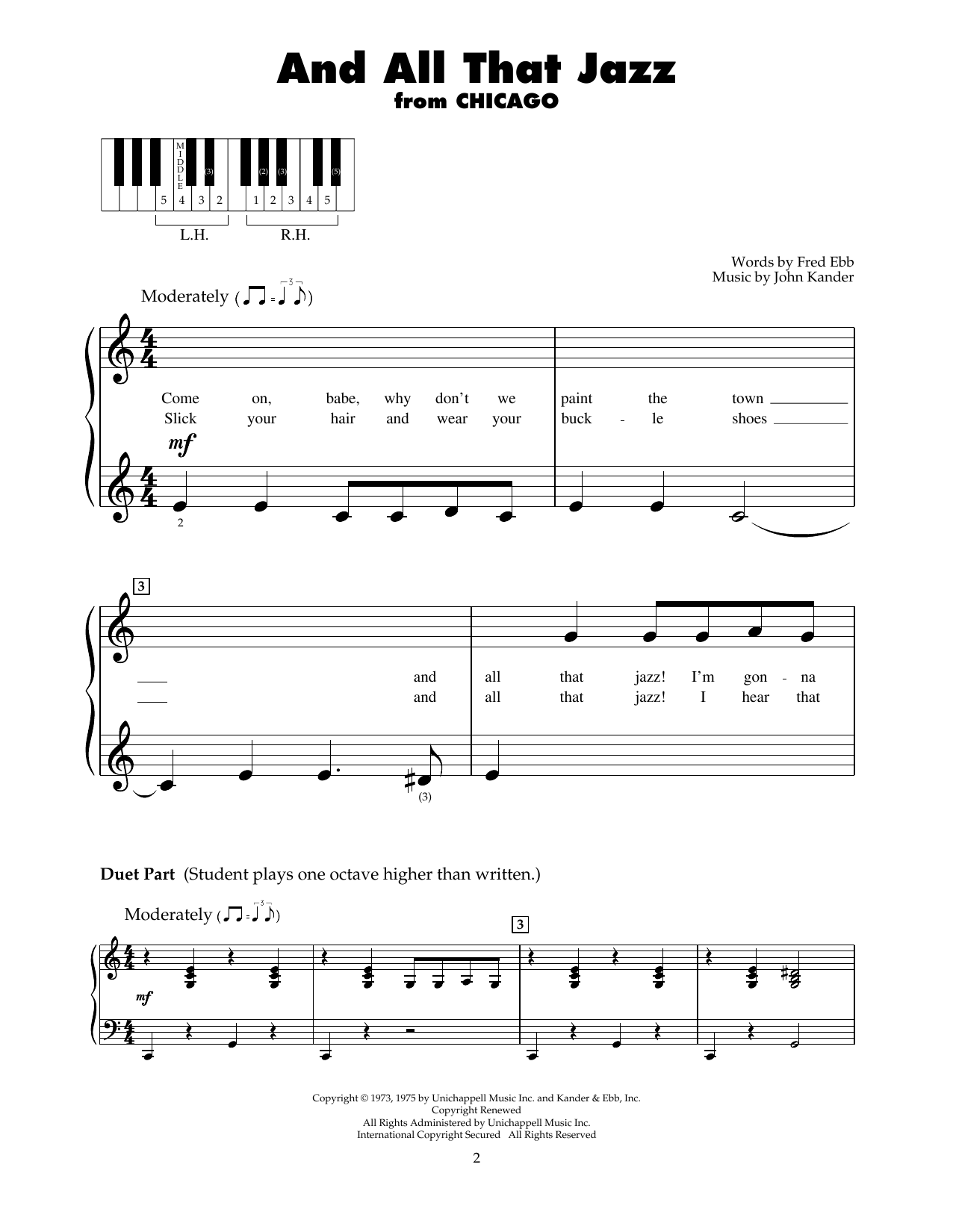 Kander & Ebb And All That Jazz (from Chicago) sheet music notes and chords arranged for 5-Finger Piano