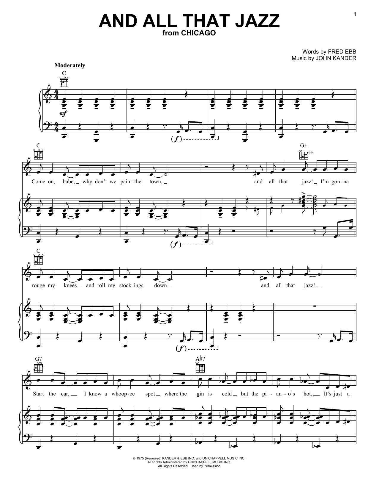 Kander & Ebb And All That Jazz sheet music notes and chords arranged for Easy Piano