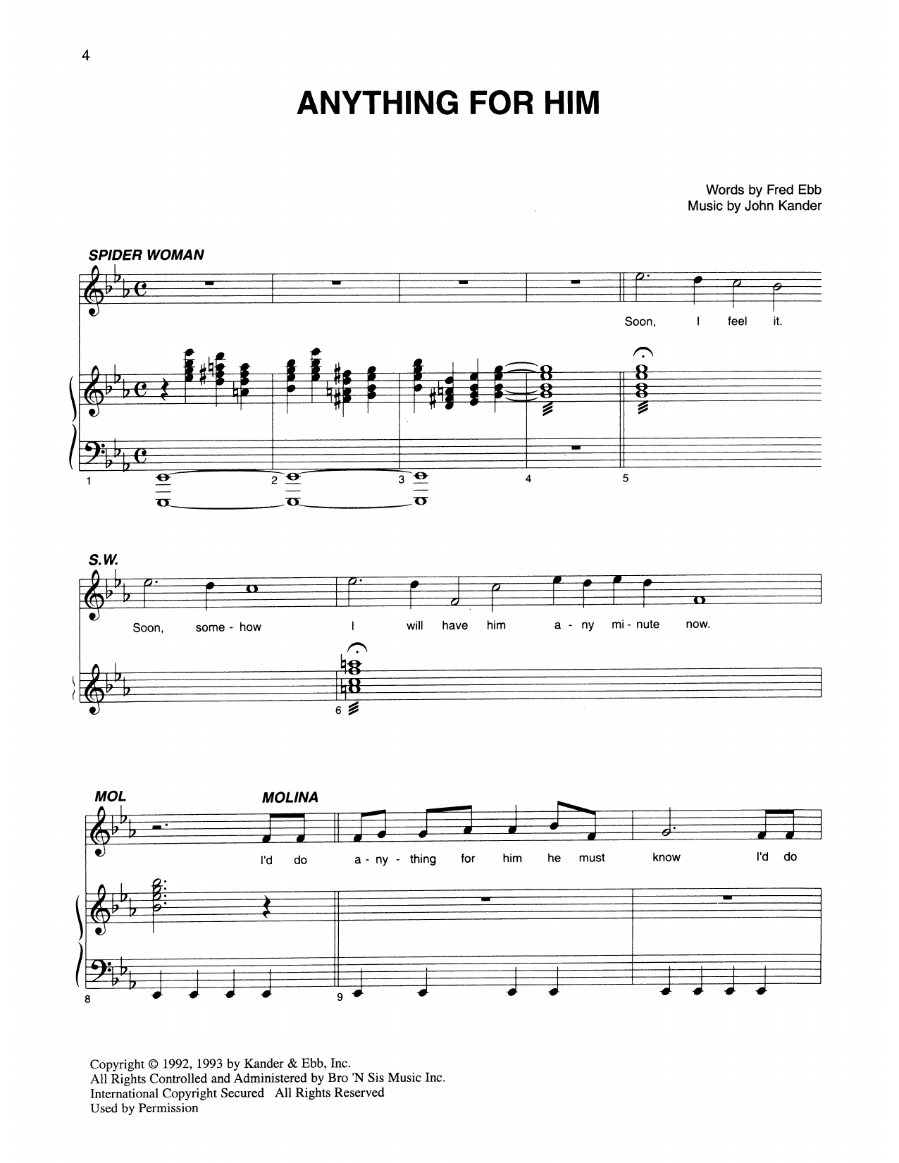Kander & Ebb Anything For Him (from Kiss Of The Spider Woman) sheet music notes and chords arranged for Piano & Vocal