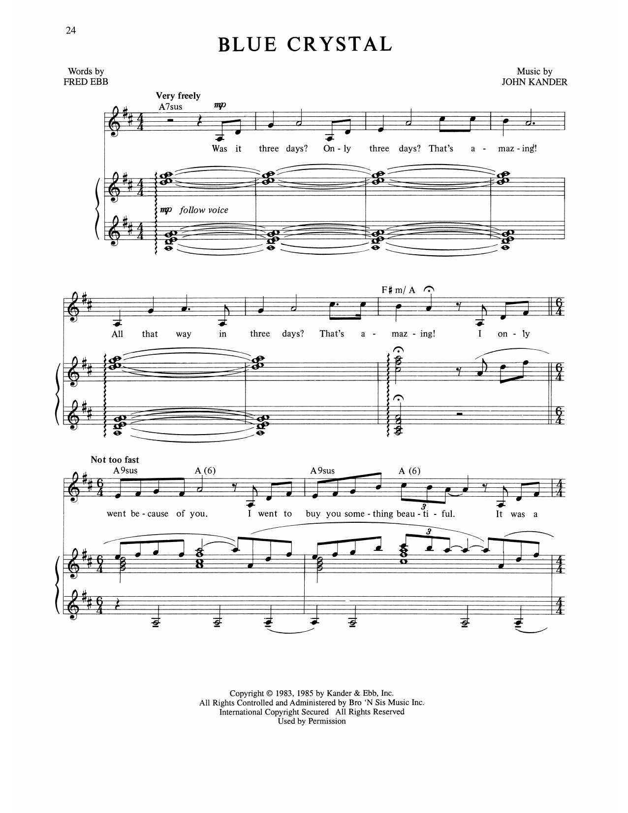 Kander & Ebb Blue Crystal (from The Rink) sheet music notes and chords arranged for Piano, Vocal & Guitar Chords (Right-Hand Melody)