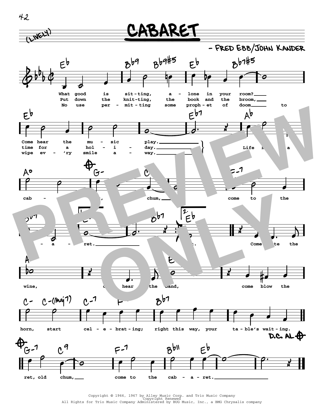 Kander & Ebb Cabaret (High Voice) sheet music notes and chords arranged for Real Book – Melody, Lyrics & Chords