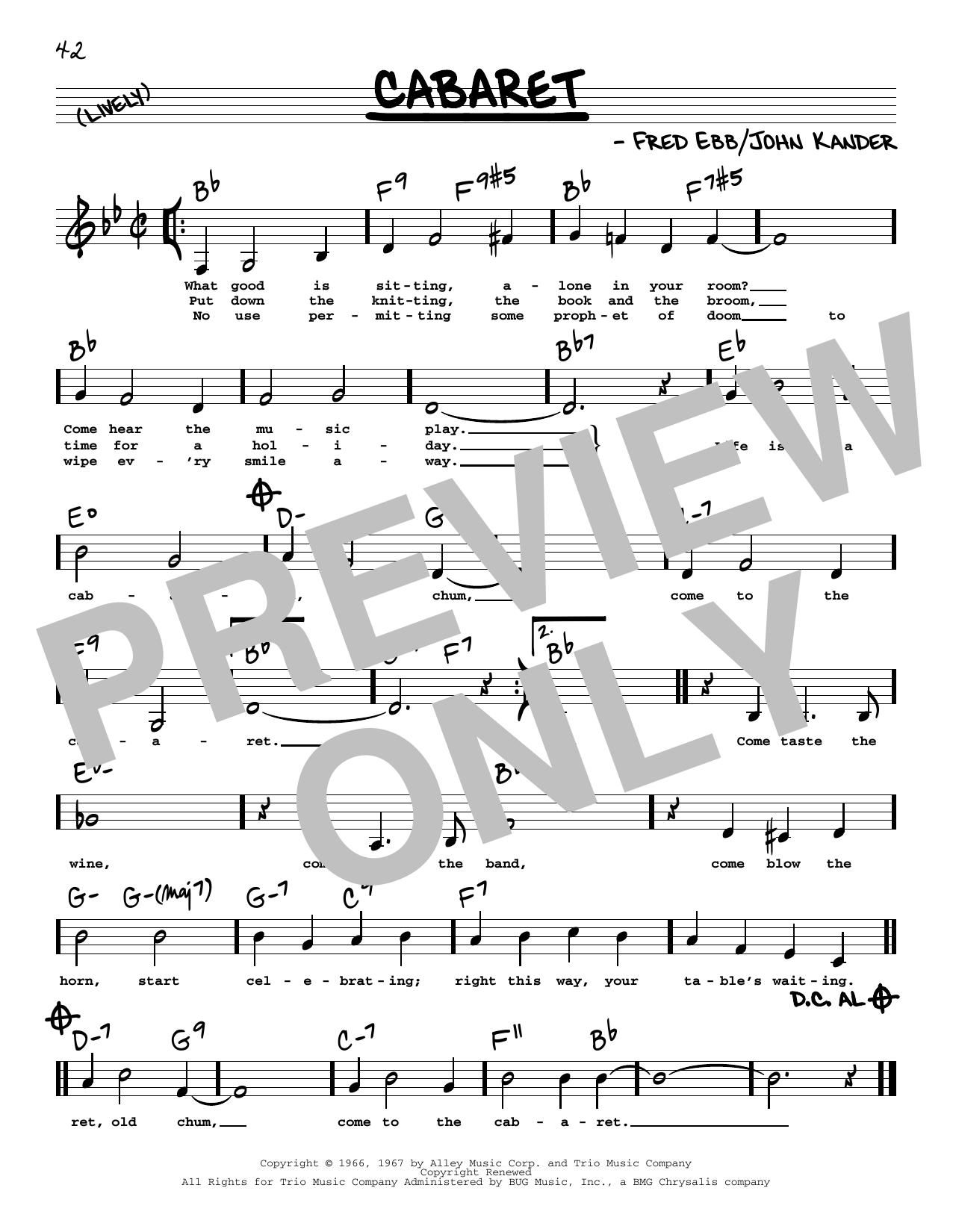 Kander & Ebb Cabaret (Low Voice) sheet music notes and chords arranged for Real Book – Melody, Lyrics & Chords