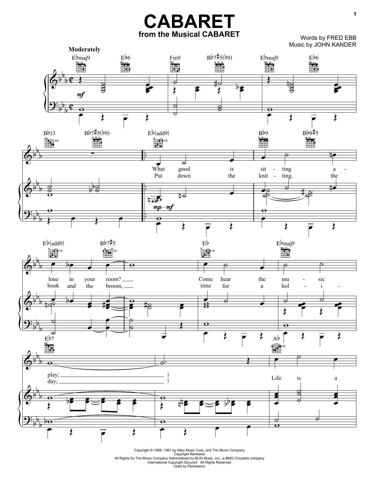 Kander & Ebb Cabaret sheet music notes and chords arranged for Piano, Vocal & Guitar Chords (Right-Hand Melody)