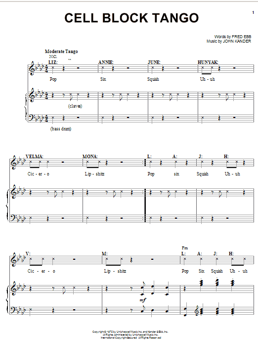 Kander & Ebb Cell Block Tango sheet music notes and chords arranged for Piano & Vocal
