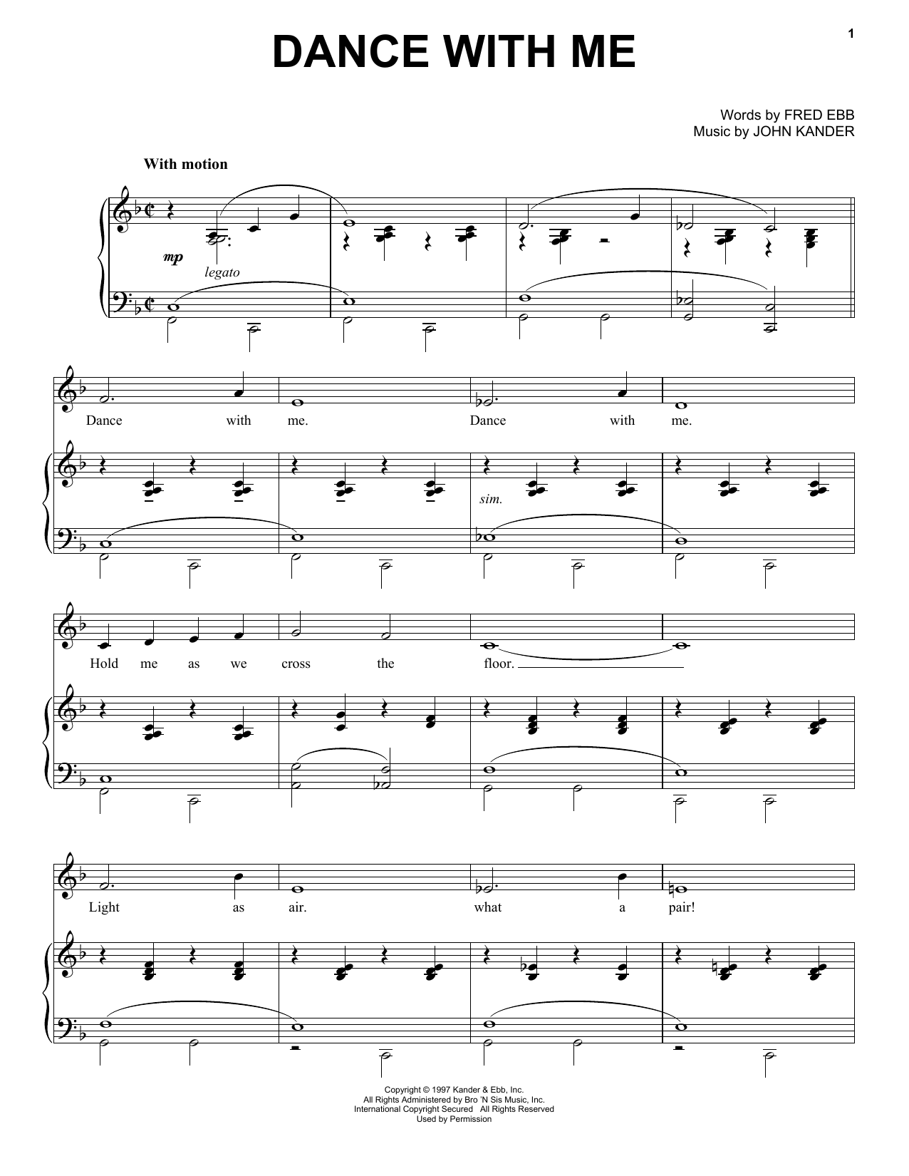 Kander & Ebb Dance With Me sheet music notes and chords arranged for Piano, Vocal & Guitar Chords (Right-Hand Melody)