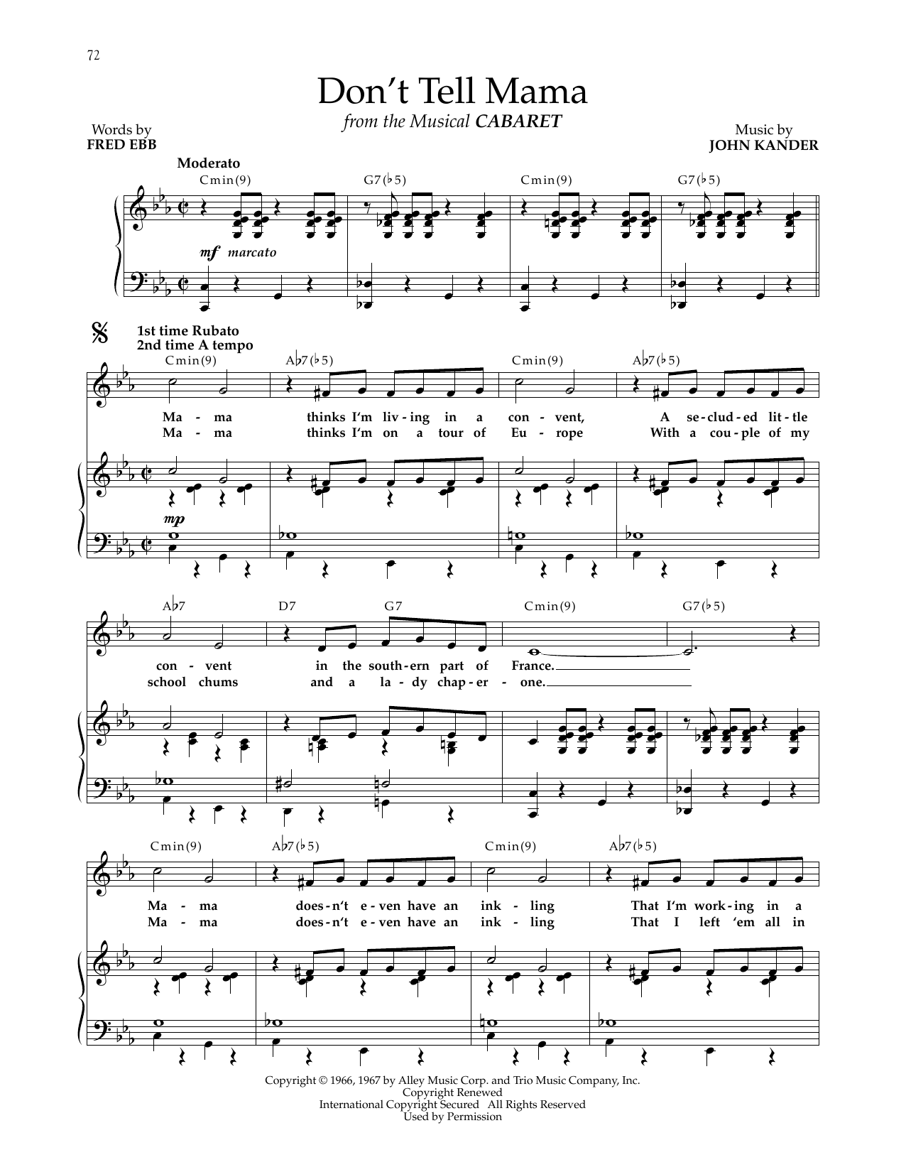 Kander & Ebb Don't Tell Mama (from Cabaret) sheet music notes and chords arranged for Piano & Vocal