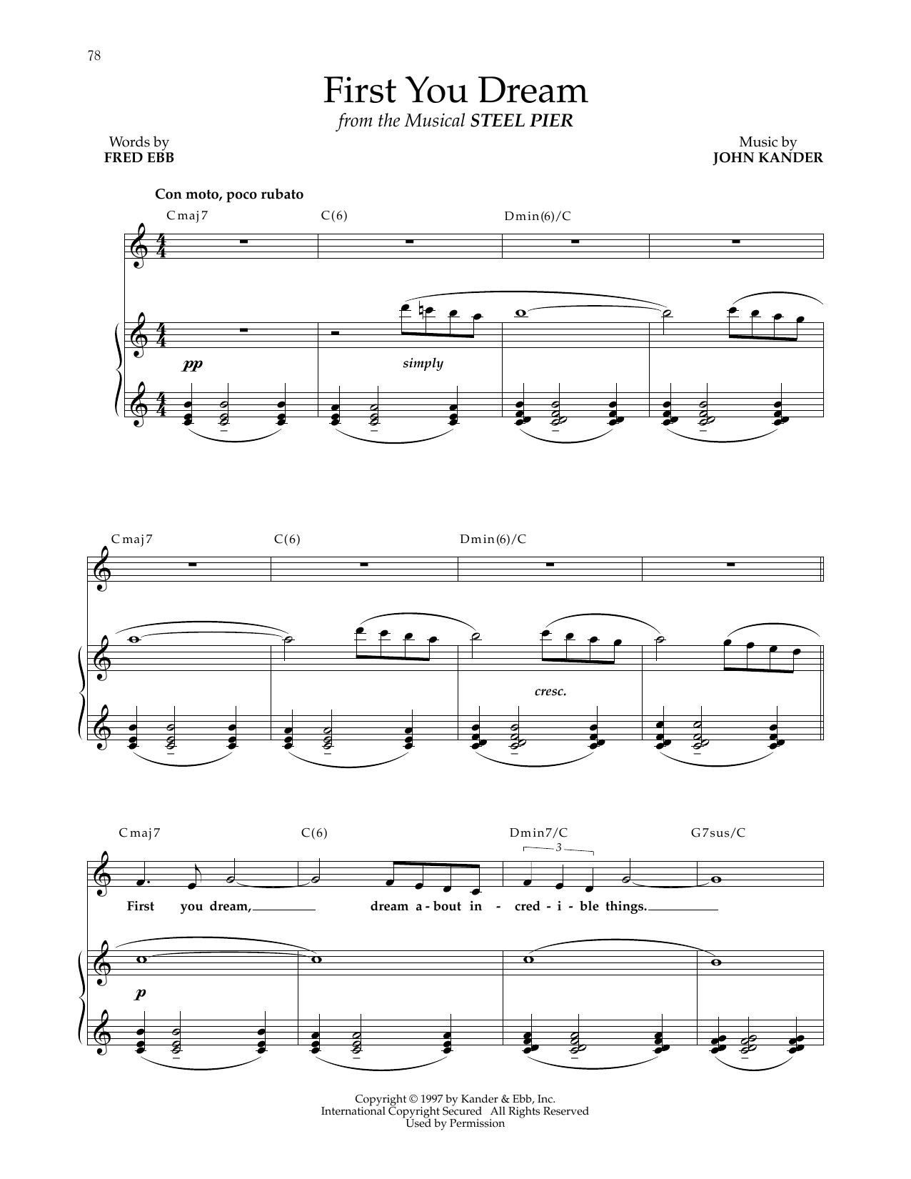Kander & Ebb First You Dream (from Steel Pier) sheet music notes and chords arranged for Piano & Vocal