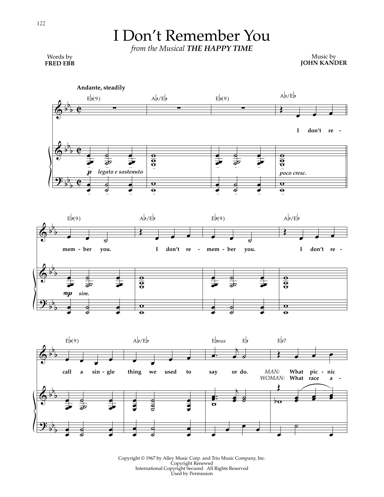 Kander & Ebb I Don't Remember You (from The Happy Time) sheet music notes and chords arranged for Piano & Vocal