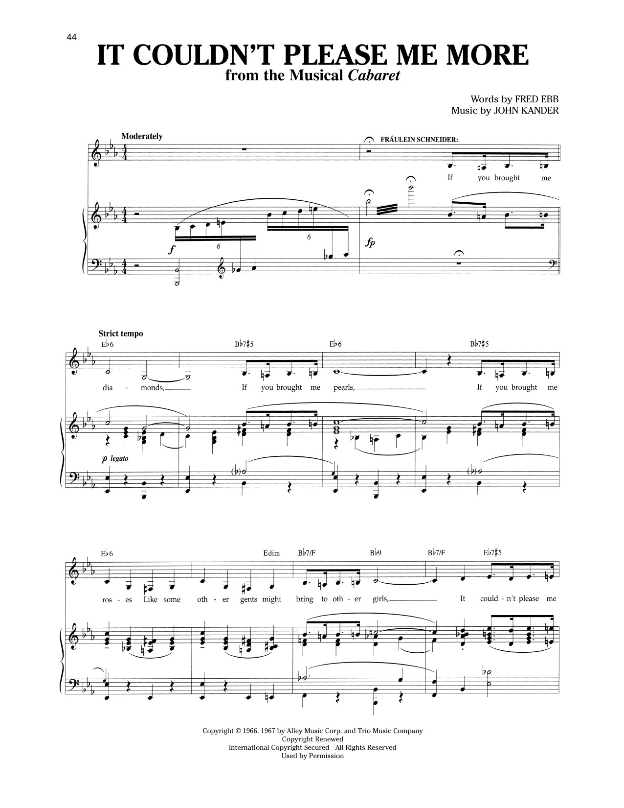 Kander & Ebb It Couldn't Please Me More (from Cabaret) sheet music notes and chords arranged for Vocal Duet