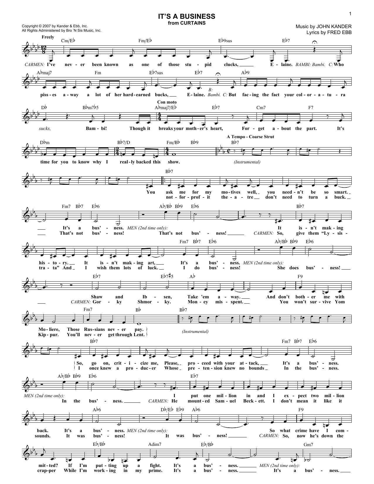 Kander & Ebb It's A Business sheet music notes and chords arranged for Lead Sheet / Fake Book