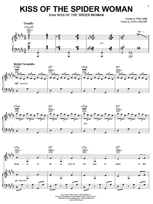 Kander & Ebb Kiss Of The Spider Woman (from Kiss Of The Spider Woman) sheet music notes and chords arranged for Piano, Vocal & Guitar Chords (Right-Hand Melody)