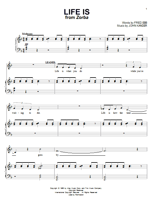 Kander & Ebb Life Is sheet music notes and chords arranged for Piano & Vocal