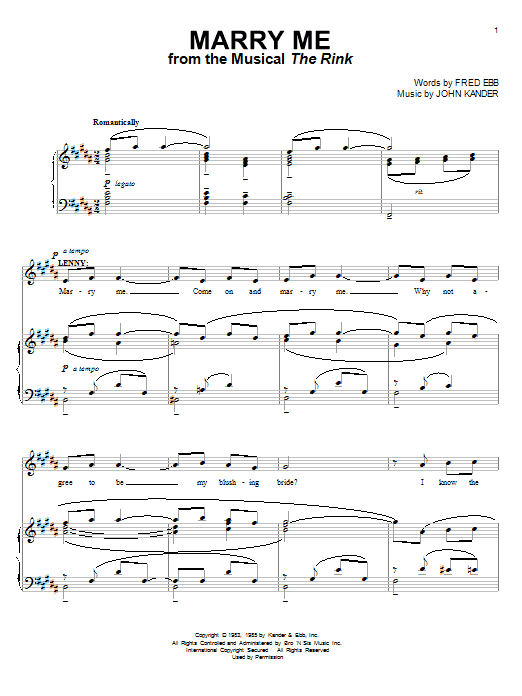 Kander & Ebb Marry Me (from The Rink) sheet music notes and chords arranged for Piano & Vocal