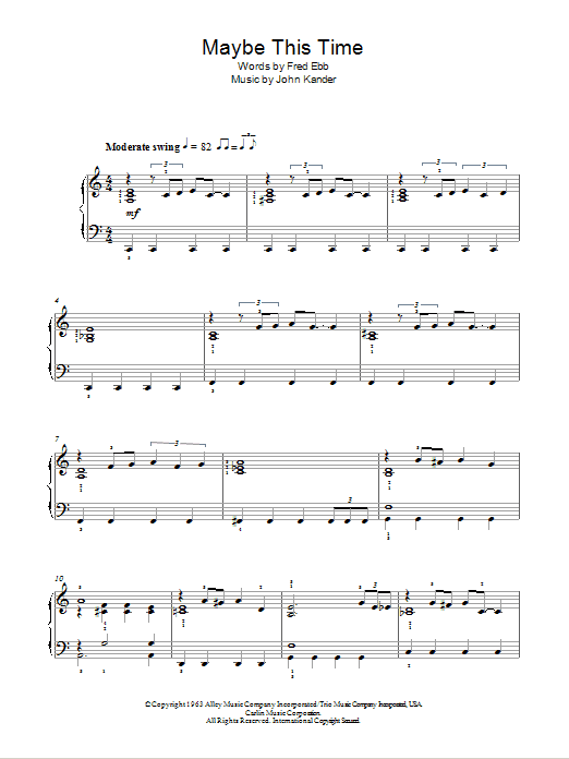 Kander & Ebb Maybe This Time (from Cabaret) sheet music notes and chords arranged for Piano Solo