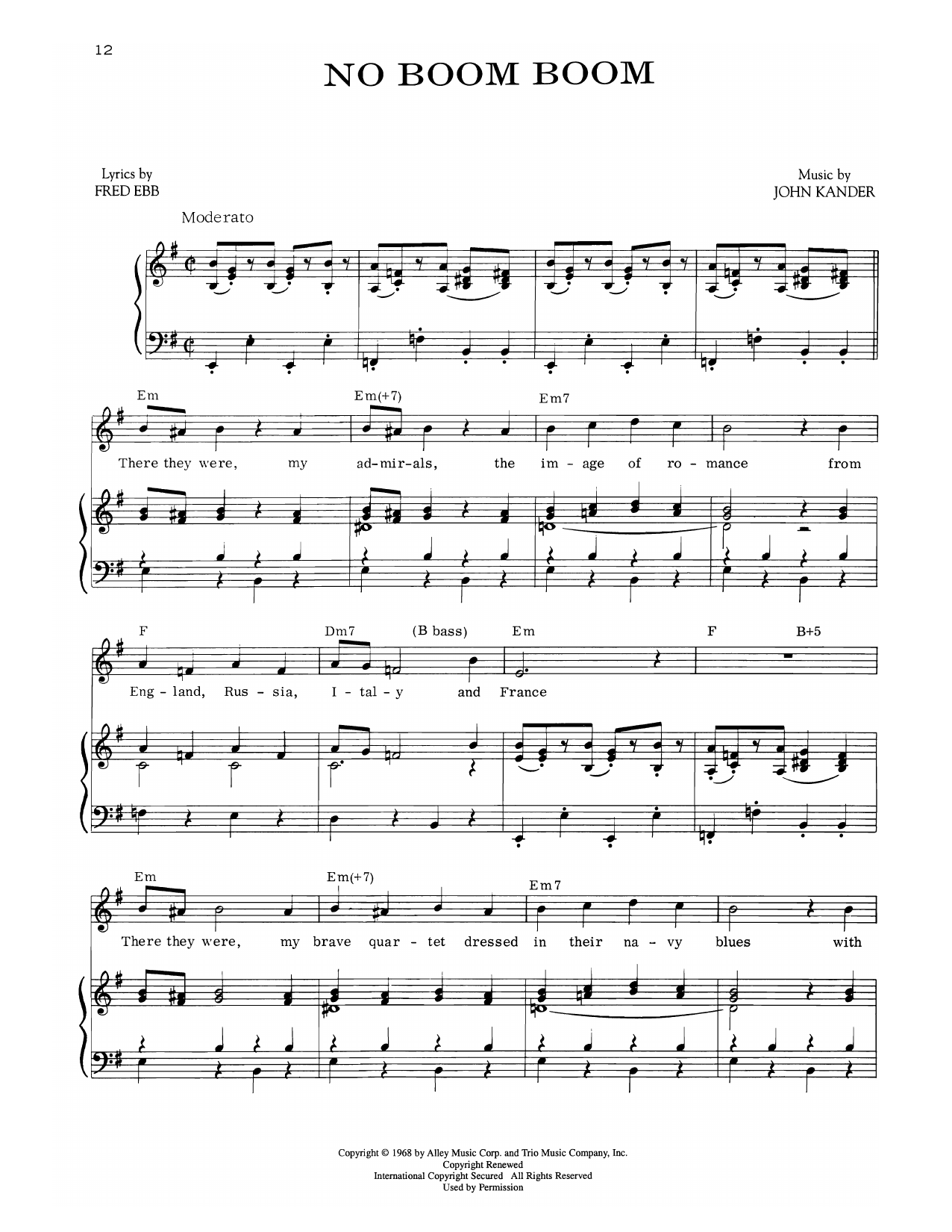 Kander & Ebb No Boom Boom (from Zorba) sheet music notes and chords arranged for Piano & Vocal