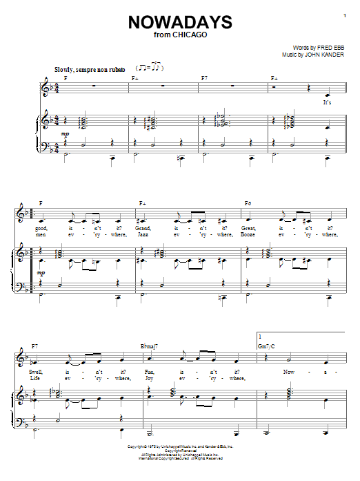 Kander & Ebb Nowadays (from Chicago) sheet music notes and chords arranged for Piano & Vocal