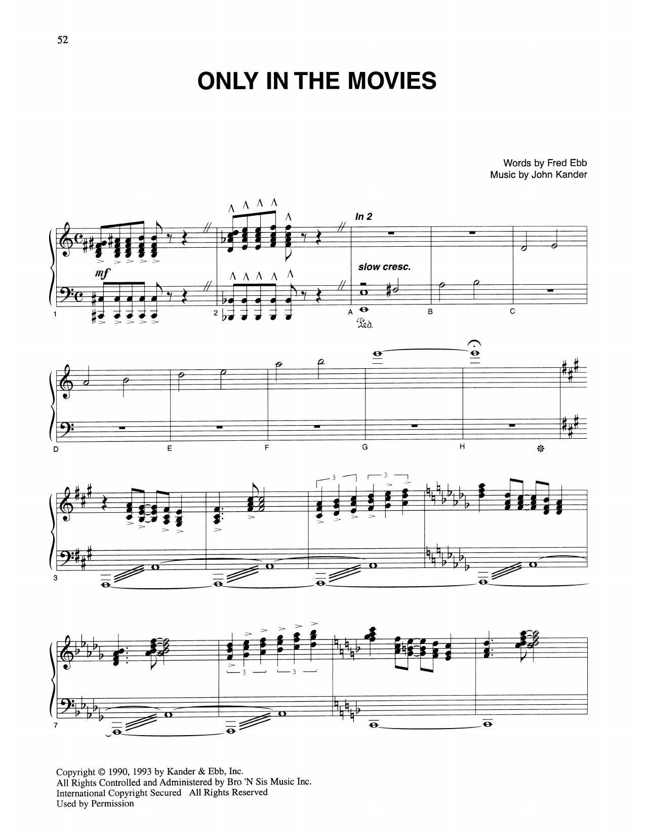 Kander & Ebb Only In The Movies (from Kiss Of The Spider Woman) sheet music notes and chords arranged for Piano & Vocal