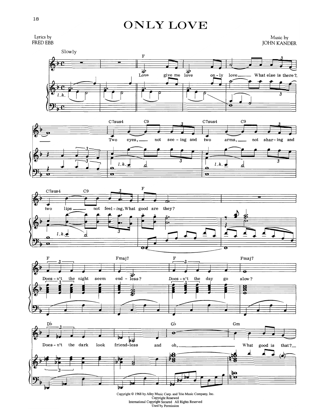 Kander & Ebb Only Love (from Zorba) sheet music notes and chords arranged for Piano & Vocal