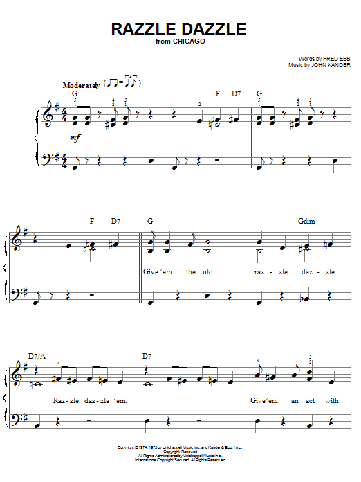 Kander & Ebb Razzle Dazzle sheet music notes and chords arranged for Piano, Vocal & Guitar Chords (Right-Hand Melody)