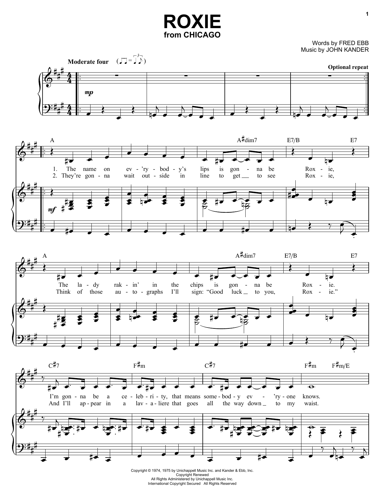 Kander & Ebb Roxie sheet music notes and chords arranged for Piano & Vocal