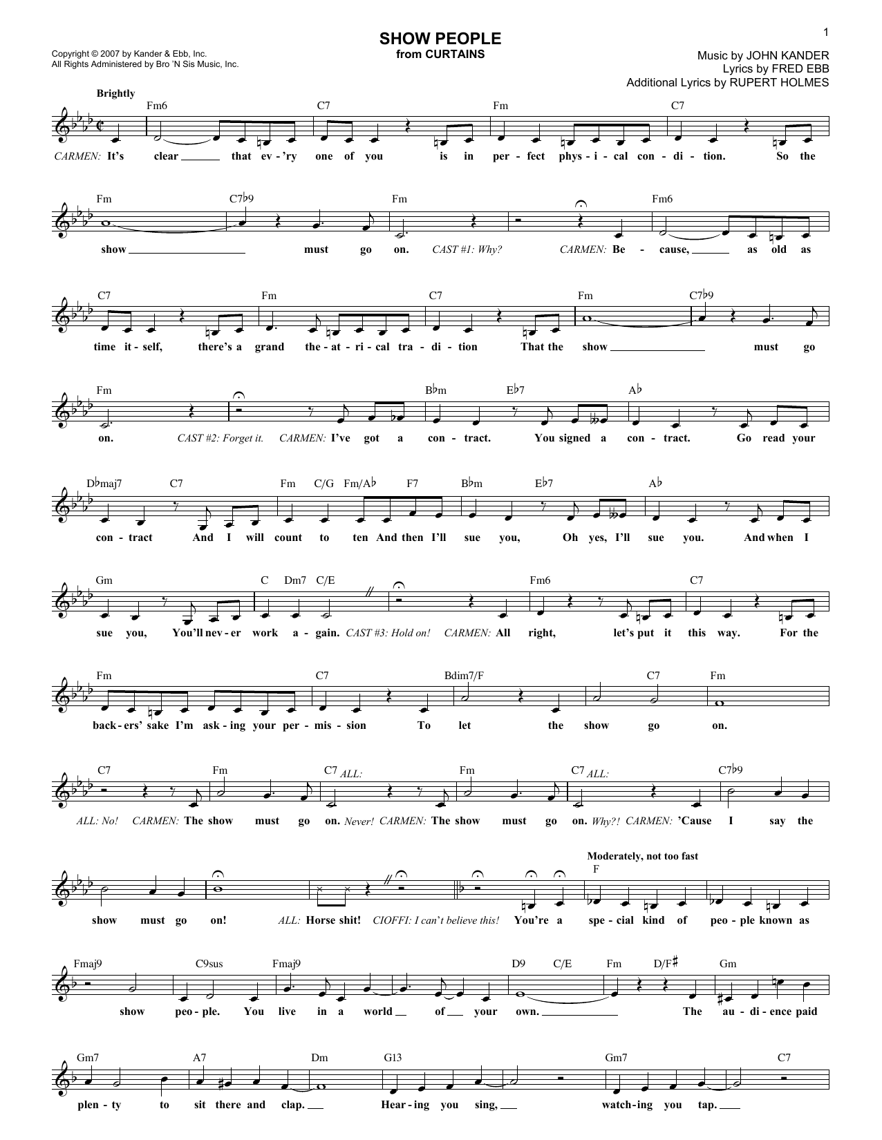 Kander & Ebb Show People sheet music notes and chords arranged for Lead Sheet / Fake Book
