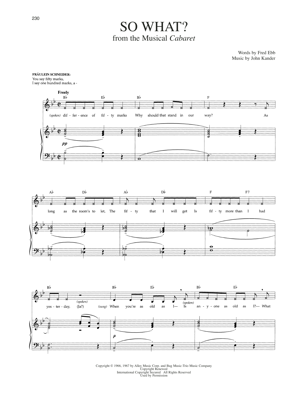 Kander & Ebb So What? (from Cabaret) sheet music notes and chords arranged for Piano & Vocal