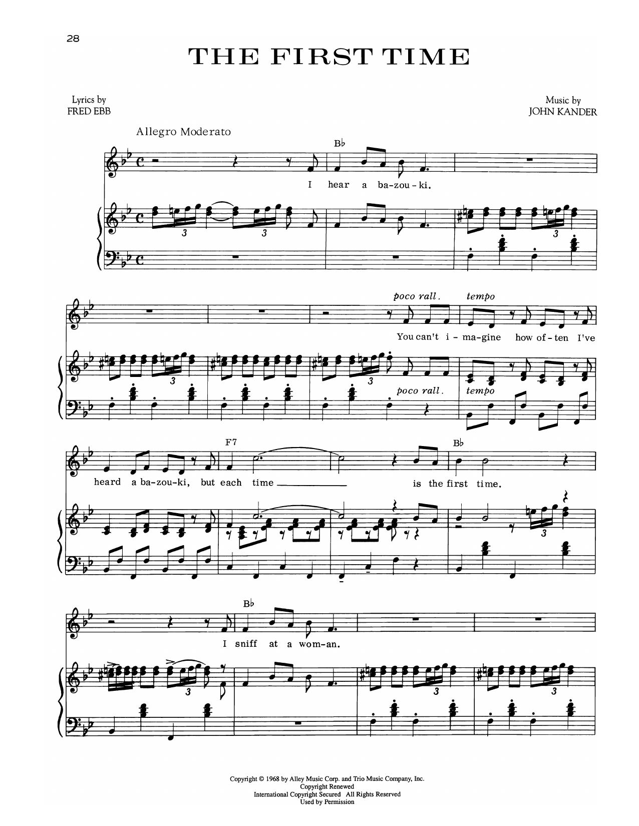 Kander & Ebb The First Time (from Zorba) sheet music notes and chords arranged for Piano & Vocal