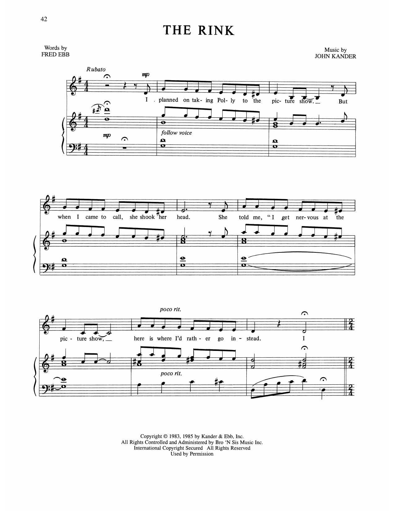 Kander & Ebb The Rink (from The Rink) sheet music notes and chords arranged for Piano, Vocal & Guitar Chords (Right-Hand Melody)