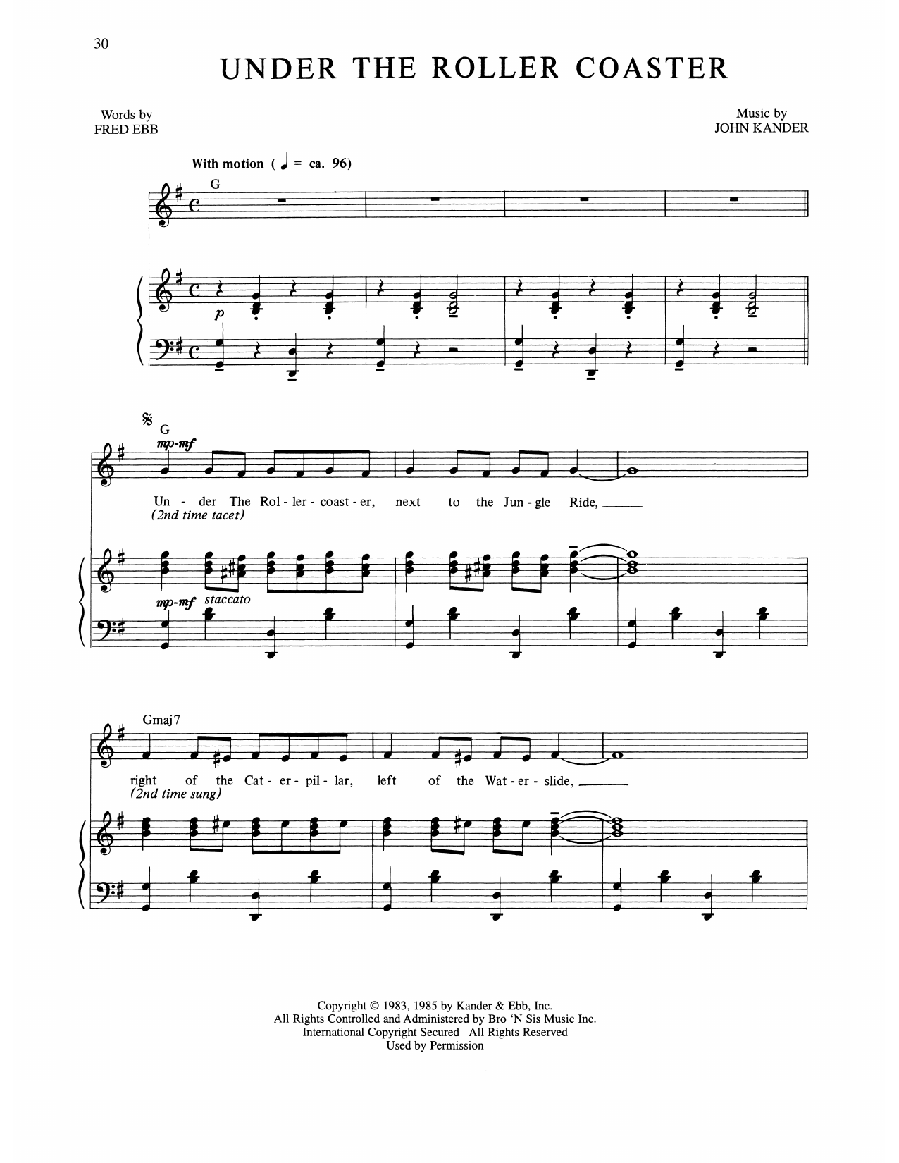 Kander & Ebb Under The Roller Coaster (from The Rink) sheet music notes and chords arranged for Piano, Vocal & Guitar Chords (Right-Hand Melody)