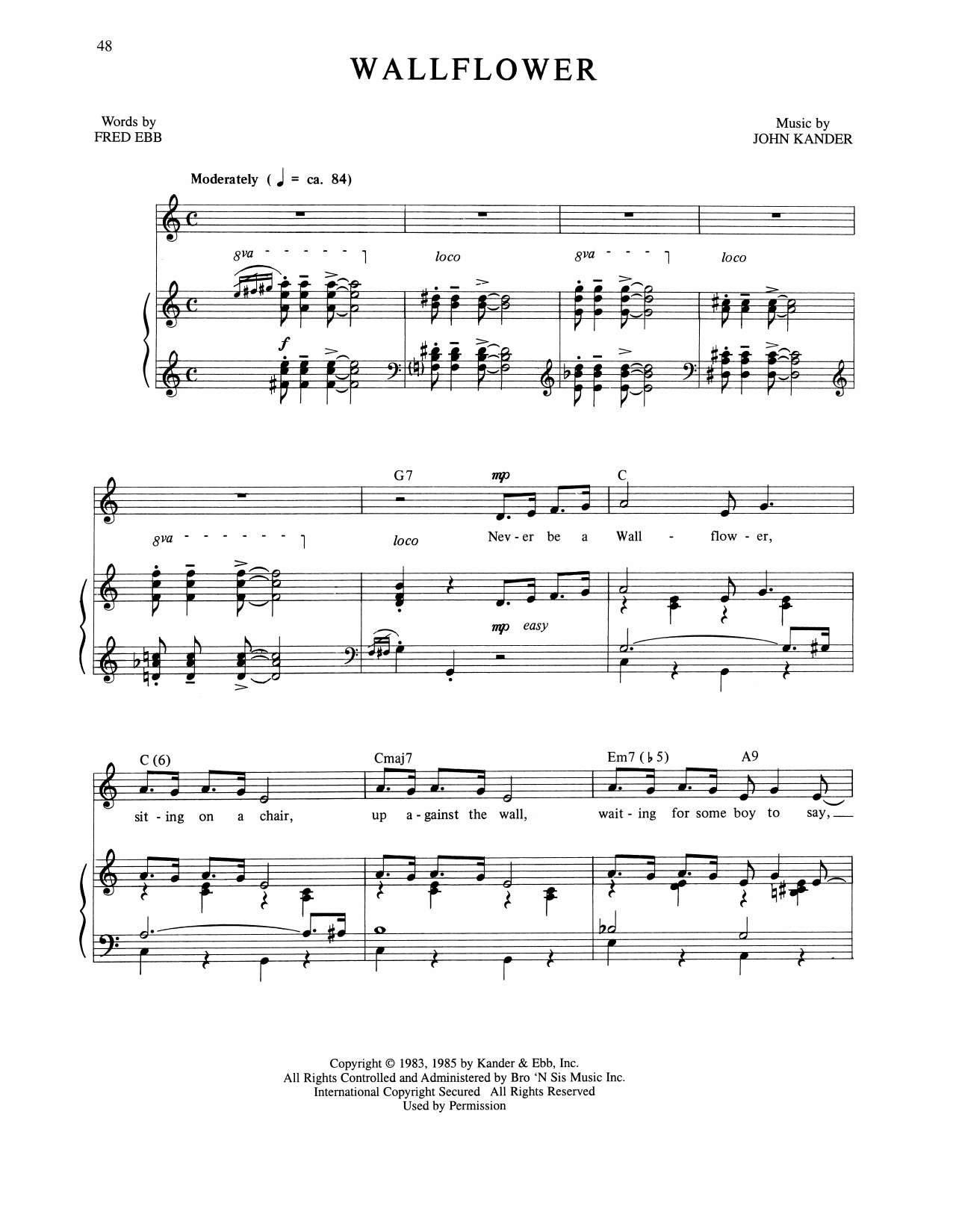 Kander & Ebb Wallflower (from The Rink) sheet music notes and chords arranged for Piano, Vocal & Guitar Chords (Right-Hand Melody)