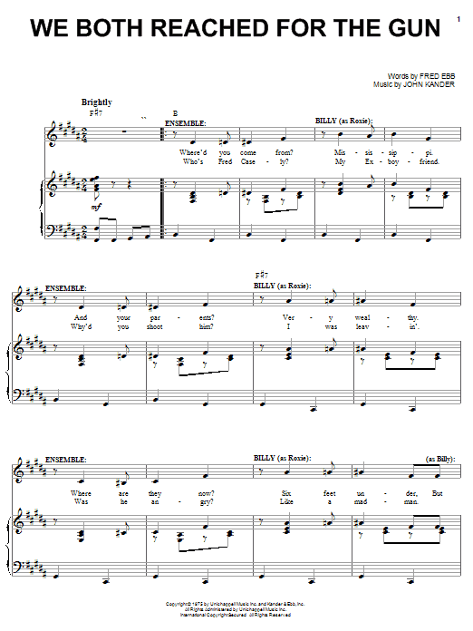 Kander & Ebb We Both Reached For The Gun sheet music notes and chords arranged for Easy Piano