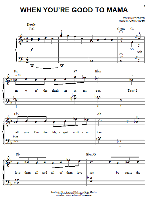 Kander & Ebb When You're Good To Mama sheet music notes and chords arranged for Lead Sheet / Fake Book