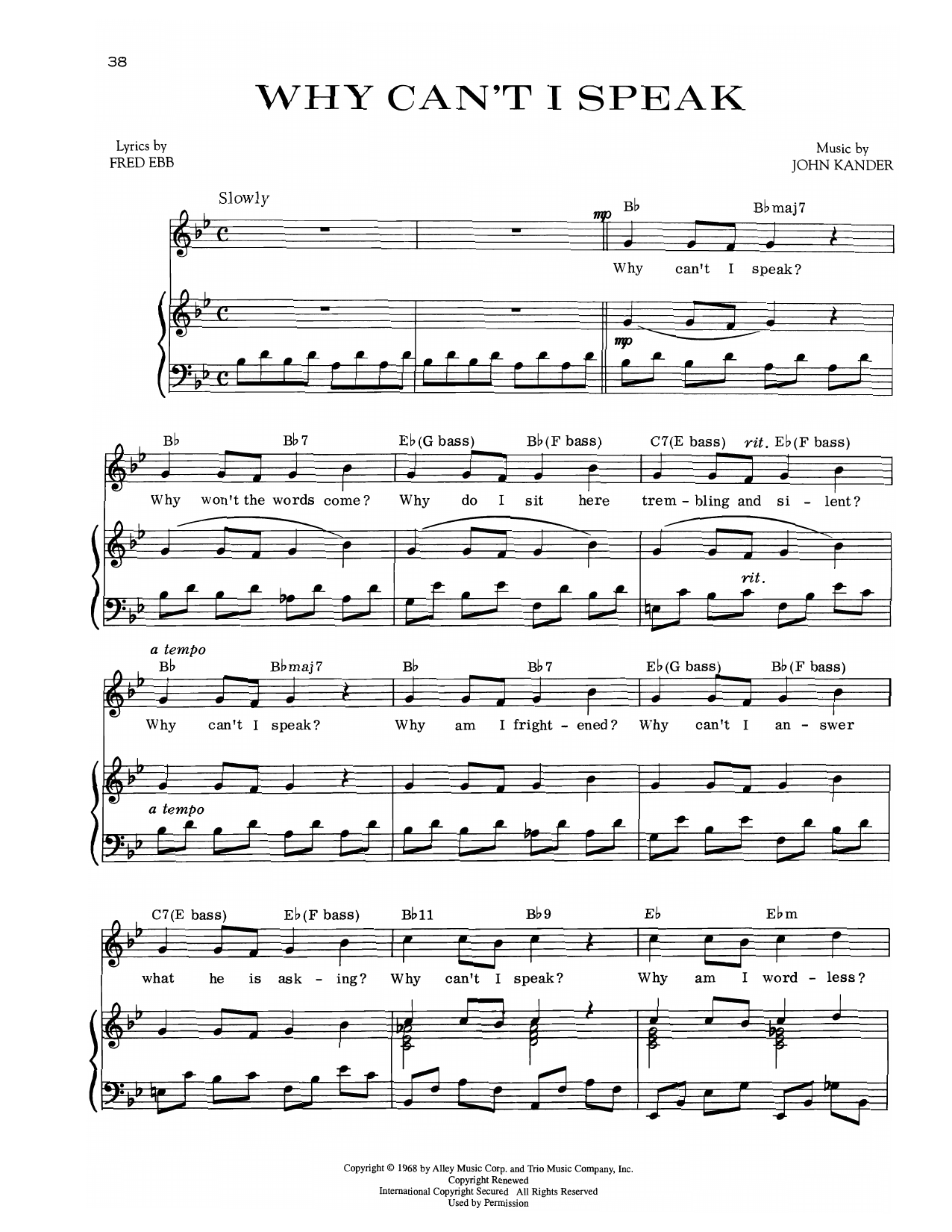 Kander & Ebb Why Can't I Speak (from Zorba) sheet music notes and chords arranged for Piano & Vocal