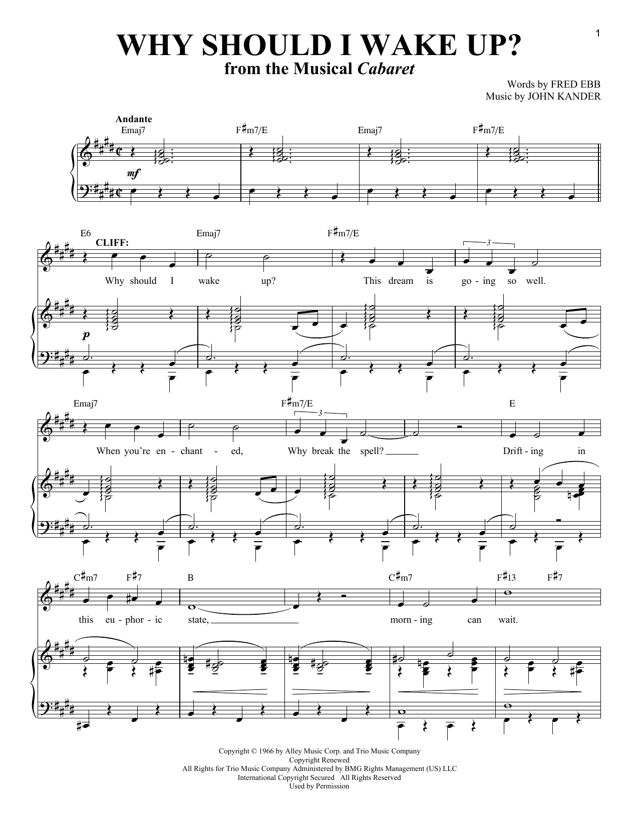 Kander & Ebb Why Should I Wake Up? (from Cabaret) sheet music notes and chords arranged for Piano & Vocal