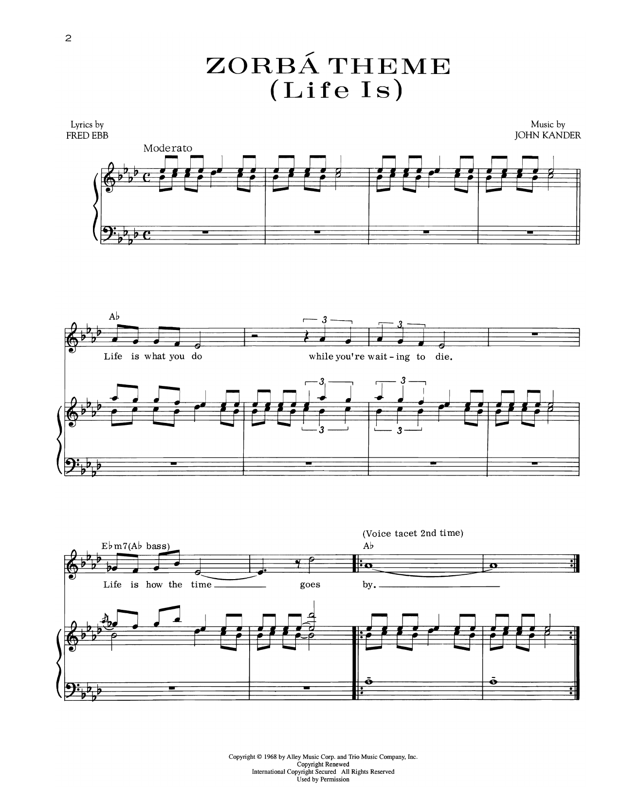 Kander & Ebb Zorba Theme (Life Is) (from Zorba) sheet music notes and chords arranged for Piano & Vocal
