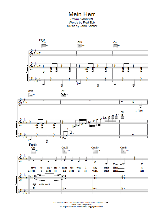 Kander & Ebb Mein Herr sheet music notes and chords. Download Printable PDF.