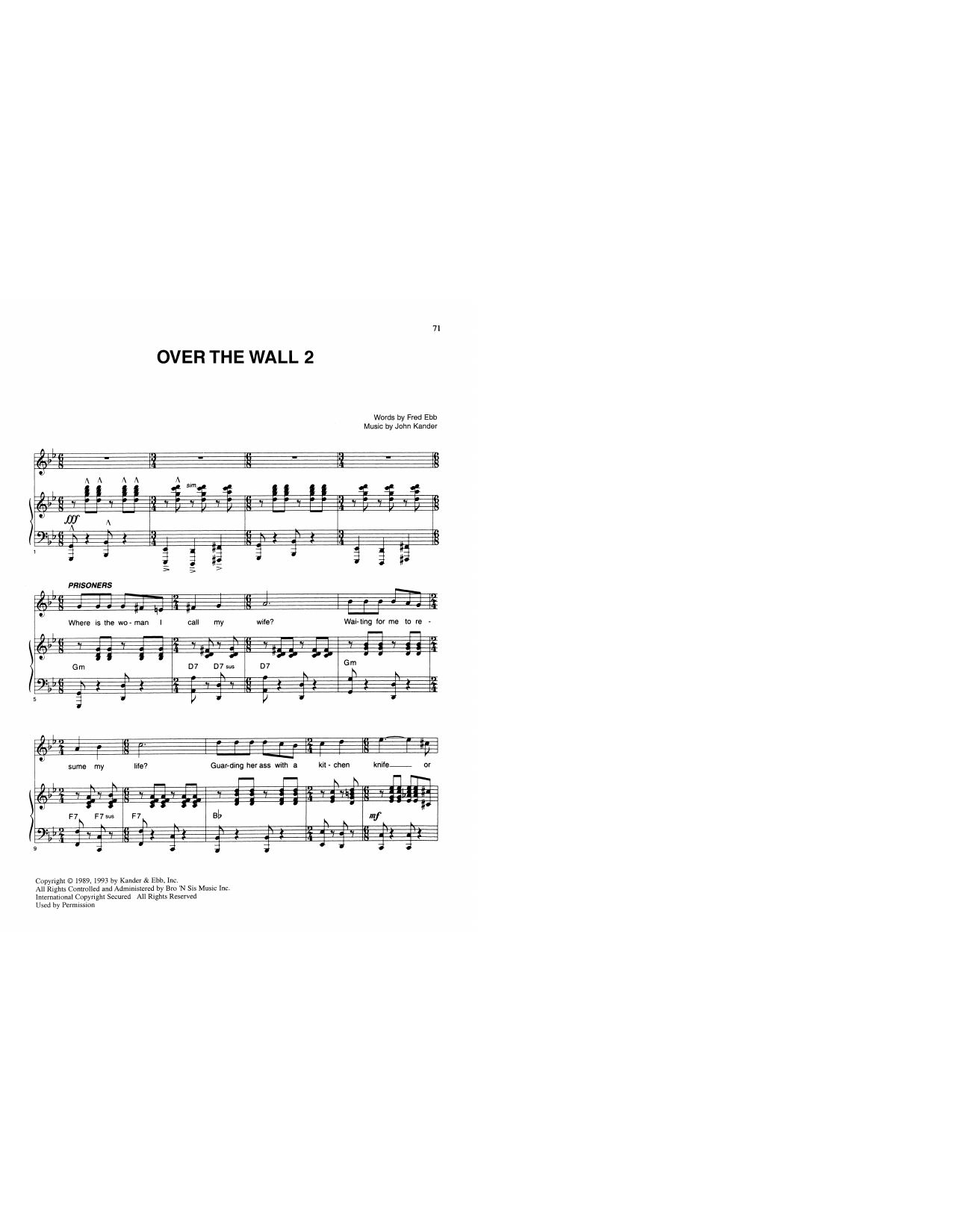 Kander & Ebb Over The Wall 2 (from Kiss Of The Spider Woman) sheet music notes and chords arranged for Piano & Vocal