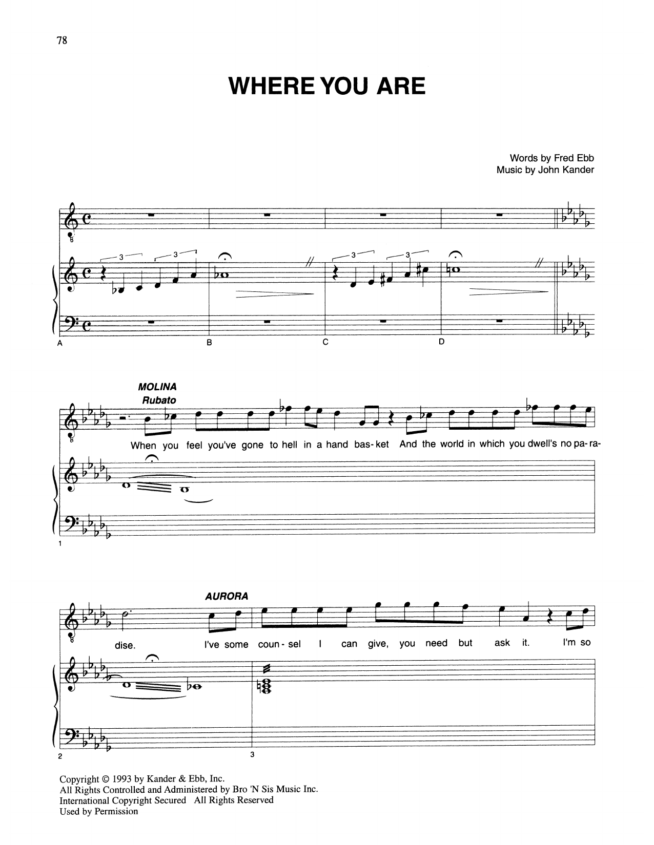 Kander & Ebb Where You Are (from Kiss Of The Spider Woman) sheet music notes and chords arranged for Piano & Vocal